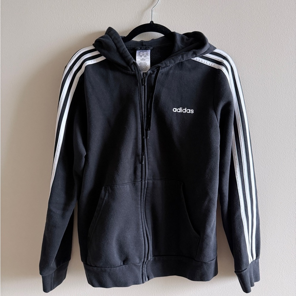 adidas Black Zip-Up Hoodie with Hood Large